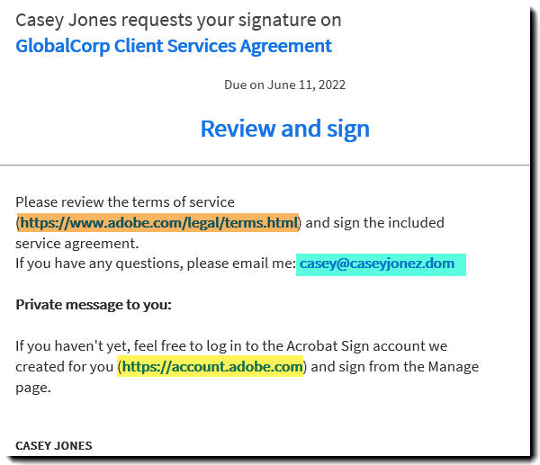 Clickable links in message fields